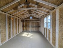 10x14 Peak Front Shed Interior with Shelves