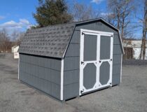 10x10 Cut Lap Mini Barn Dark Grey Siding White Trim Fox Hollow Grey Shingles