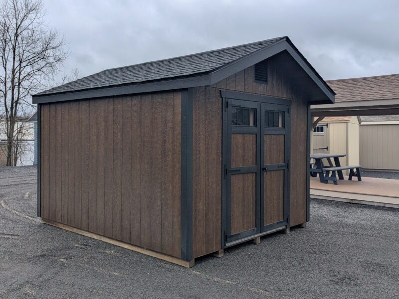 10x12 Peak Shed Coffee Lp SmartSide Black Trim Rustic Black Shingles