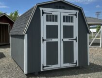 x12 Madison Mini Barn storage shed in Dark Grey with White trim at Pine Creek Structures.