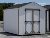 8x12 White Madison Peak Shed Front and Side
