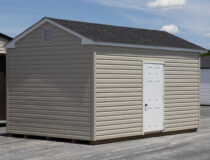 10x16 Warm Sandalwood Vinyl Peak Garage Rear with side door