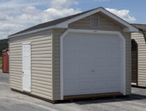 10x16 Warm Sandalwood Vinyl Peak Garage Front with Door