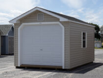 10x16 Warm Sandalwood Vinyl Peak Garage Front with Window
