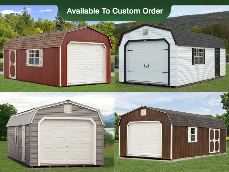 Dutch Gambrel Barn Style Single-Car Portable Garage Photo Collage