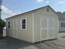 12x20 HD Peak Shed with Cream LP Smart Siding double doors and ramp
