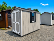 6x10 Madison Peak shed with Light Grey LP Siding and white trim