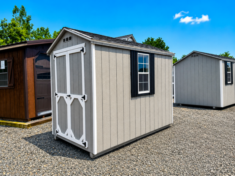 6x10 Madison Peak shed with Light Grey LP Siding and white trim
