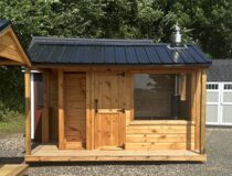 Premium untreated solid wood interior and tiered benches of an 8x12 outdoor sauna