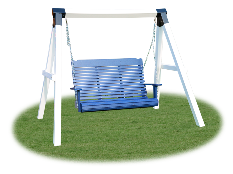 A-frame with blue contoured swing
