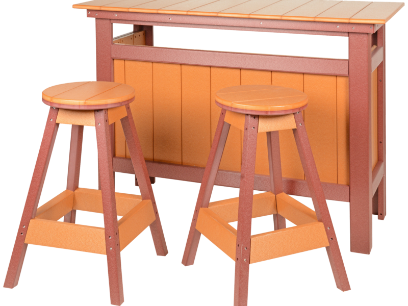outdoor bar with two bar stools