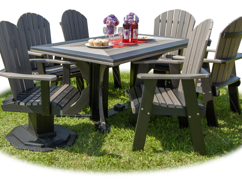 black poly rectangle dining table and fanback chairs patio set