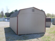 12x24 Dutch Garage with PC Clay siding, Red trim and shutters, and Natural Trimber shingles