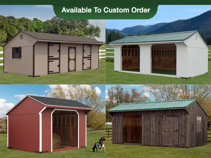 Enclosed Horse Barns and Run Ins from Pine Creek Structures Photo Collage