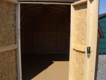 8x10 Madison Mini Barn with Chestnut siding, Dark Brown trim, and Rustic Slate shingles