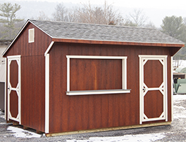 Custom Cape Cod Style Storage Shed with Concession Window, Counter, and Additional Door