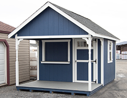 Custom Cape Cod Style Storage Shed with Concession Window, Counter, and Porch