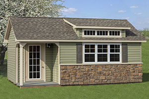 Custom Home Office Building from Pine Creek Structures | Cape Cod style shed with vinyl siding and custom upgrades
