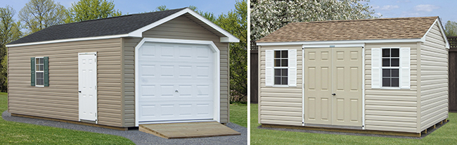 Peak Style One-Car Garage and Storage Shed with Vinyl Siding