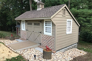 Custom Home Office Building from Pine Creek Structures | Providence Carriage house style shed with lp shiplap siding and custom upgrades