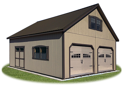 2-Car Modular Garage with Second Story and Cape Cod Style Roofline Built By Pine Creek Structures