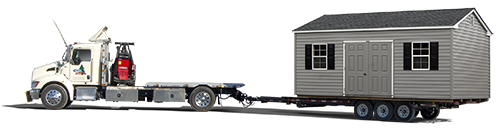 Pine Creek Structures Delivery Truck with Peak Style Shed on trailer