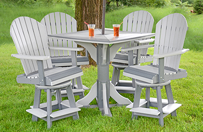 Poly 40” Square Pub Table with Four Swivel Fanback Pub Chairs in Light Grey and Dark Grey