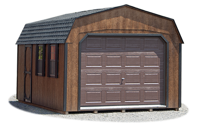 gambrel style single car garage with lp siding