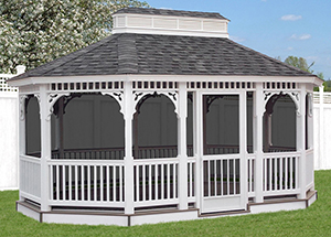 vinyl single roof oval gazebo with screens from Pine Creek Structures