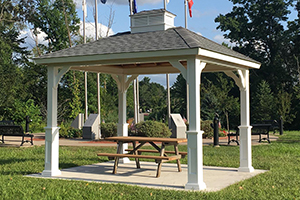 vinyl hip pavilion with cupola and savvanah posts from Pine Creek Structures