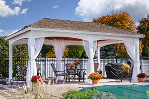 vinyl hip pavilion with arched headers from Pine Creek Structures