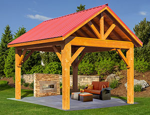 hemlock wood peak pavilion with metal roof from Pine Creek Structures