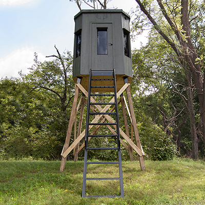 6x6 Octagon Hunting Blind with 8' Wood Stand and Metal Ladder Available At Pine Creek Structures