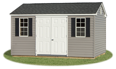 10x14 Vinyl Sided Side Entry Peak Storage Shed available at Pine Creek Structures