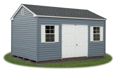 12x16 Side Entry Peak Storage Shed with Vinyl Siding available at Pine Creek Structures