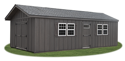 12x28 Front Entry Peak Storage Shed with LP Board 'N' Batten available at Pine Creek Structures