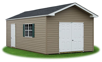 12x24 Vinyl Sided Front Entry Peak Storage Shed available at Pine Creek Structures