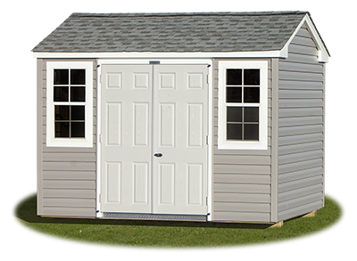 8x10 Vinyl Sided Side Entry Peak Storage Shed available at Pine Creek Structures