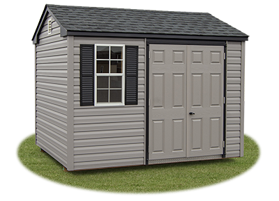 8x10 Vinyl Sided Side Entry Peak Storage Shed available at Pine Creek Structures
