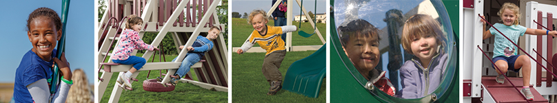 Happy Kids Playing on Play Sets from Pine Creek Structures