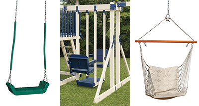 Adult Flat Swing, Easy Rider Glider, Hammock Swing Options for Vinyl Backyard Play Sets