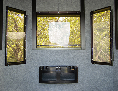 6x6 Octagon Hunting Blind Interior (Carpet, Quiet Windows, and Accessory Shelf) Available At Pine Creek Structures