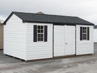 10x18 Vinyl Peak Style Portable Storage Shed with Shelves Inside