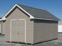 10x16 Cape Cod Style Storage Shed with Vinyl Siding and fiberglass doors