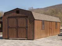 12x32 Gambrel Dutch Barn Style Storage Shed With Coffee Brown LP Smart Side, brown trim, and a shingle roof