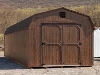 12x32 Gambrel Dutch Barn Style Storage Shed With Coffee Brown LP Smart Side, brown trim, and a shingle roof
