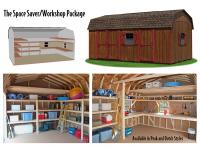 Custom Order a dutch barn style storage shed with a space saver workshop shelving package from Pine Creek Structures of Egg Harbor 