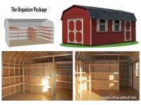 Custom Order a dutch barn style storage shed with an organizer shelving package from Pine Creek Structures of Egg Harbor 