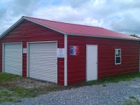 Pine Creek 24x26 Steel Garage with red walls and roof