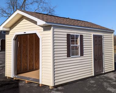 10x16 A-Frame Storage Shed with 6x6 Garage Door Sunny Maize Vinyl Siding 
